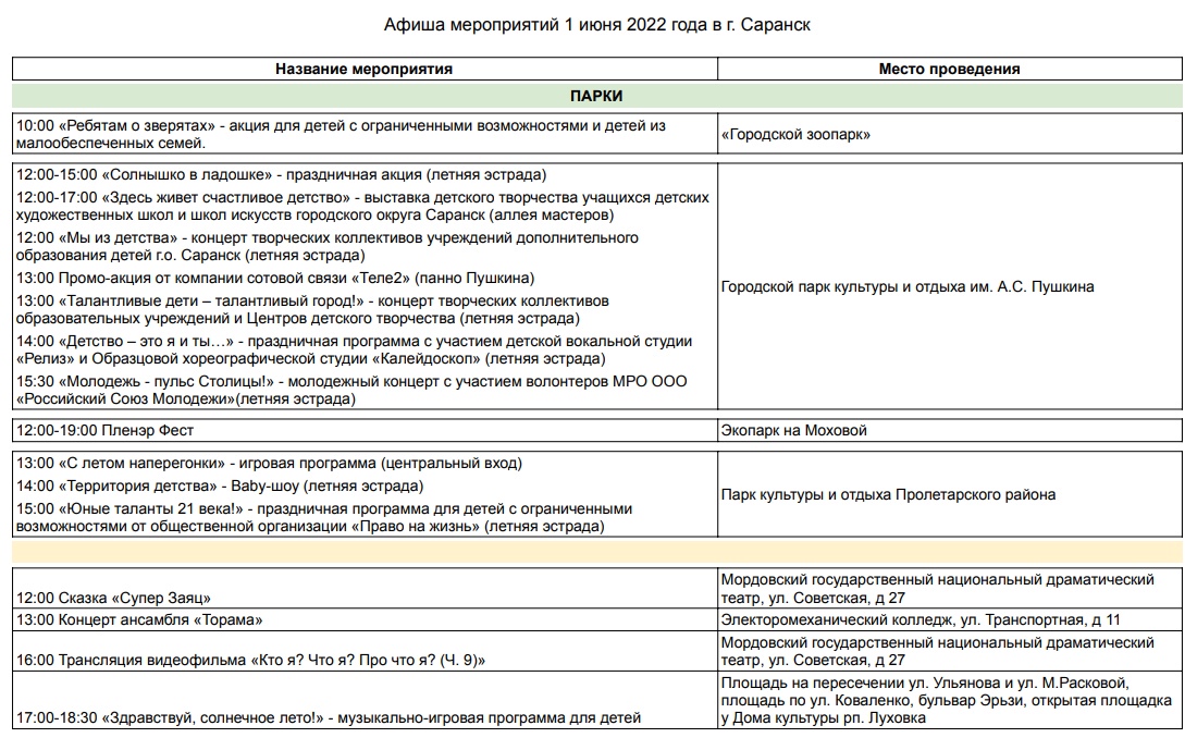 Афиша мероприятий ко Дню защиты детей